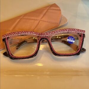 Pink & Black Crystal Rhinestone Embellished Reader Glasses 2.0